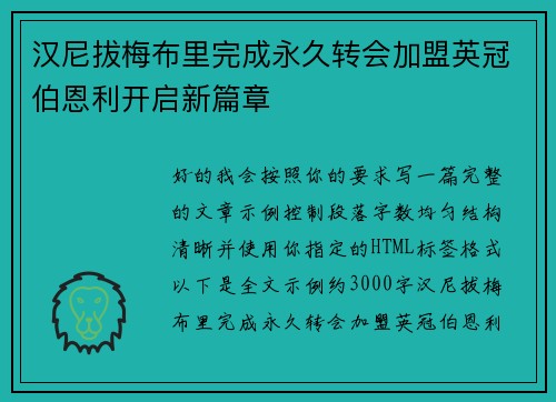 汉尼拔梅布里完成永久转会加盟英冠伯恩利开启新篇章